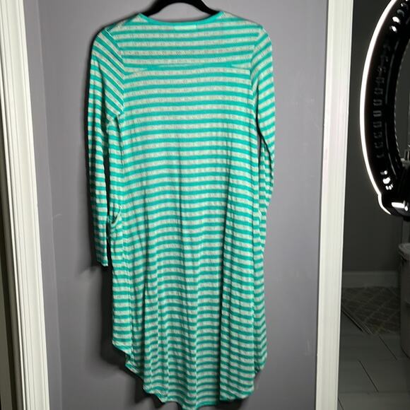 Chris & Carol Green and White Striped Long Sleeve Open Duster Size Small - Picture 7 of 9